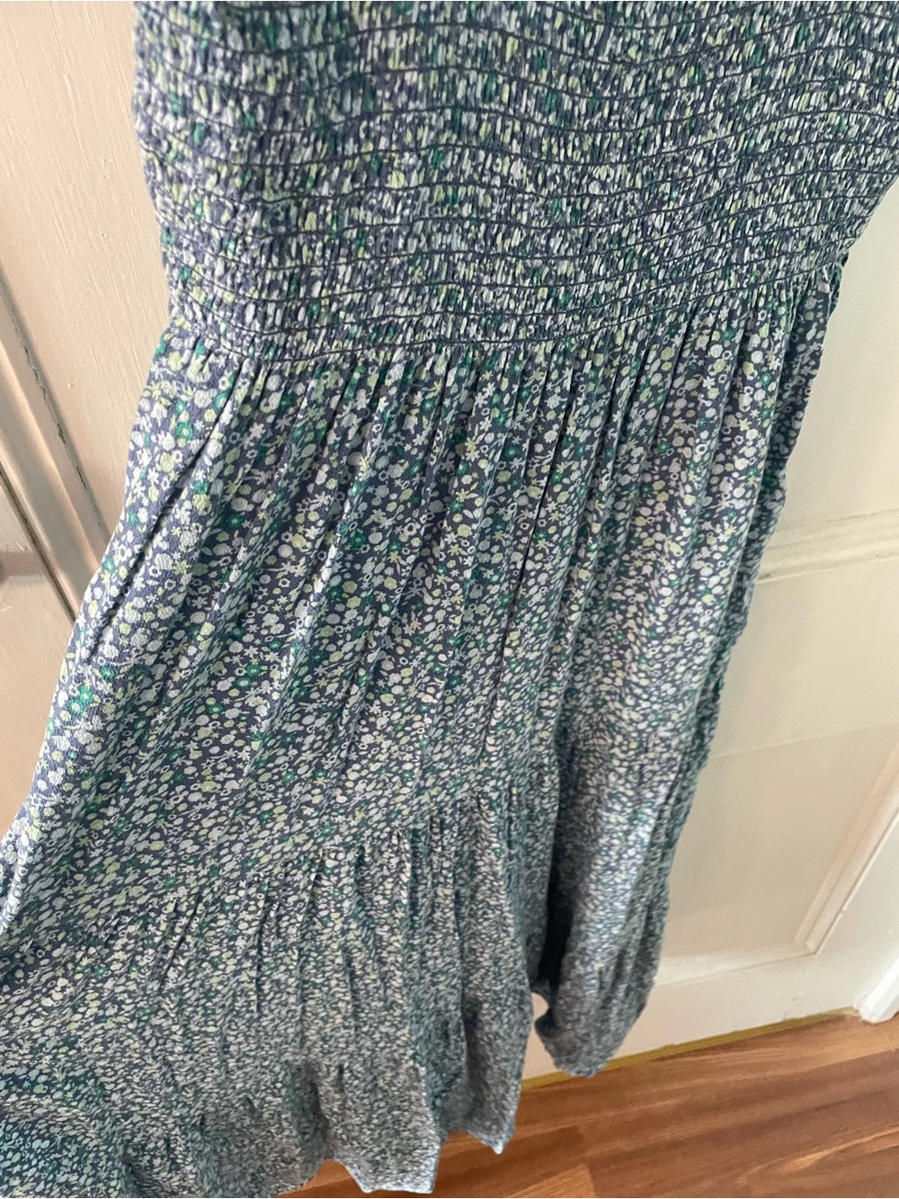 Aerie Blue Floral Smocked Maxi Dress XS Cottagecore Boho - Picture 3 of 6